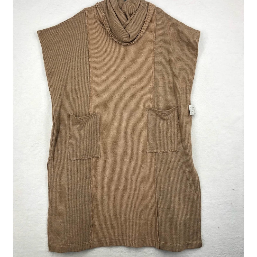Free People Beach Womens M/L Brown Pullover Cowl Neck Side Slit Pockets
